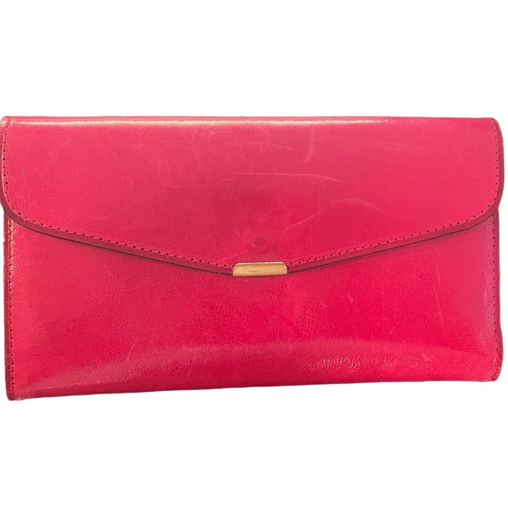 Prym pink leather long wallet, trifold.